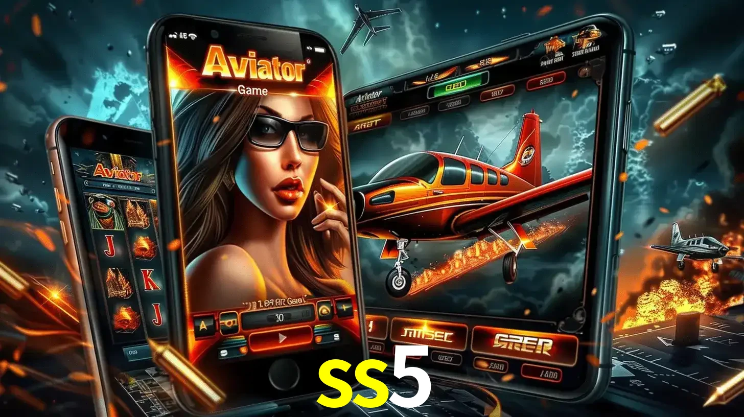 O popular jogo de apostas Aviator exibido em vários celulares e tablets, mostrando a interface emocionante e a ação de voo disponíveis para jogar agora no ss5.