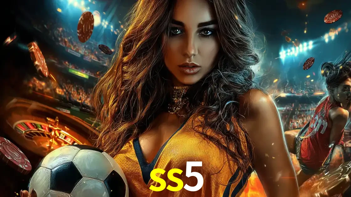 Mulher segurando uma bola de futebol em uma montagem que mistura a paixão esportiva com a emoção da roleta de cassino, tudo disponível na plataforma ss5.